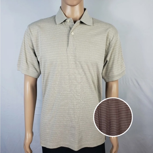 Izod Other - Izod golf striped polo mens size large brown short sleeve collar button top